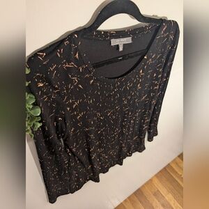 Lisa Rinna Collection Black & Copper Metallic Long Sleeve Top - Small